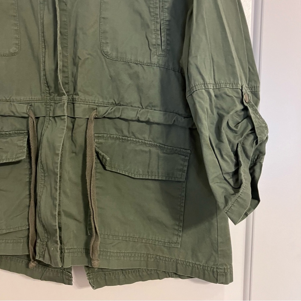 Gap Women's Utility Jacket Olive Baby Tweed Size Small 3/4 Sleeve Full Zip - Picture 3 of 10